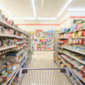 shopping cart in store aisle