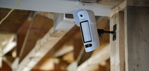 Security camera on wall