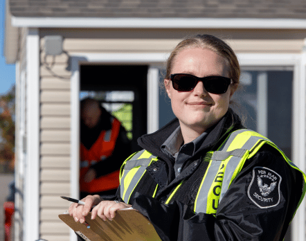 security officer in front of guard shack
