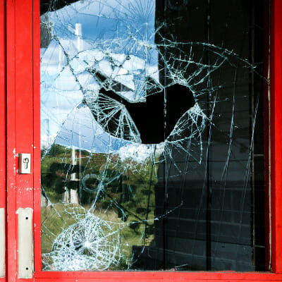 Business door with broken window
